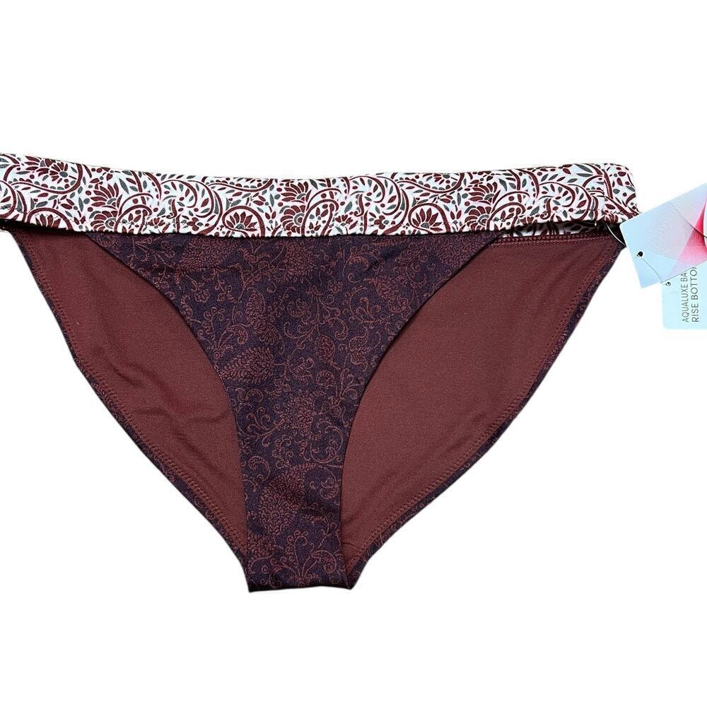 Athleta Aqualuxe Batik Bikini Bottom Mid Rise Burgundy White Medium